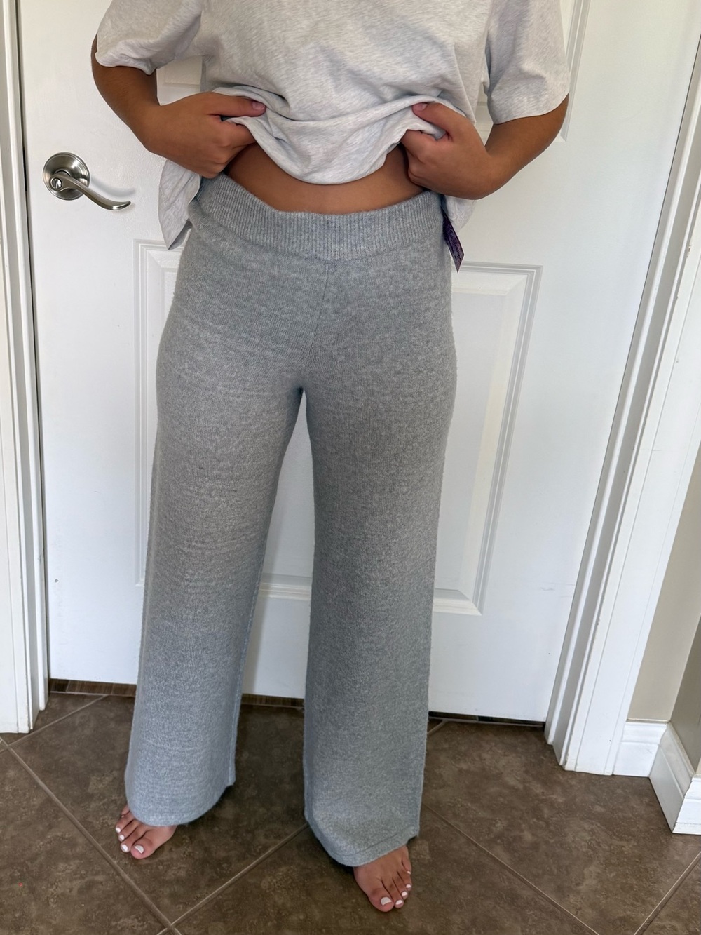 Staccato Light Gray Ribbed Knit Sweater Pants